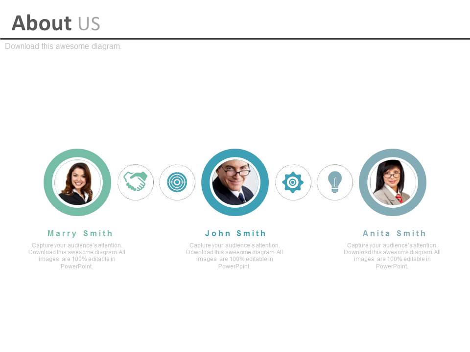 Team Profiles With Business Icons Powerpoint Slides