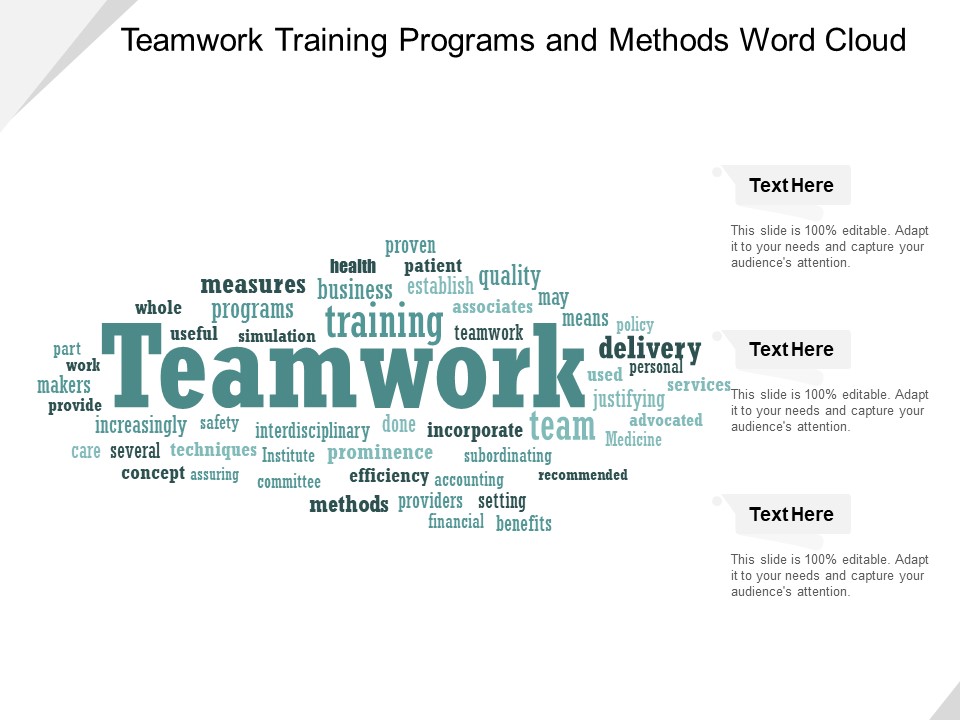 Teamwork Training Programs And Methods Word Cloud Ppt Powerpoint Presentation Infographics Design Templates