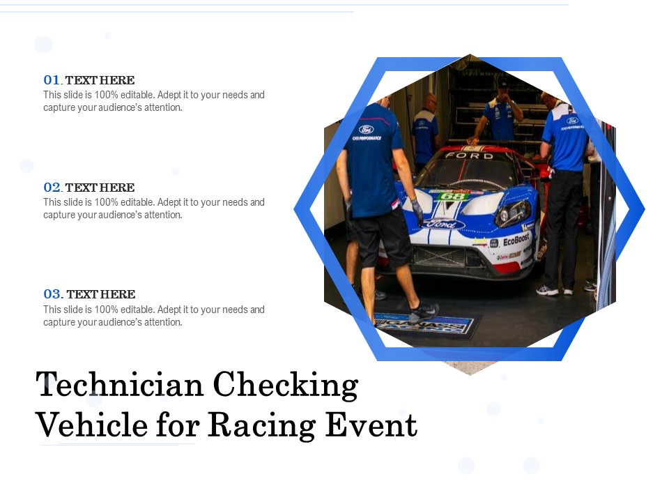 Technician Checking Vehicle For Racing Event Ppt PowerPoint Presentation Gallery Background Images PDF