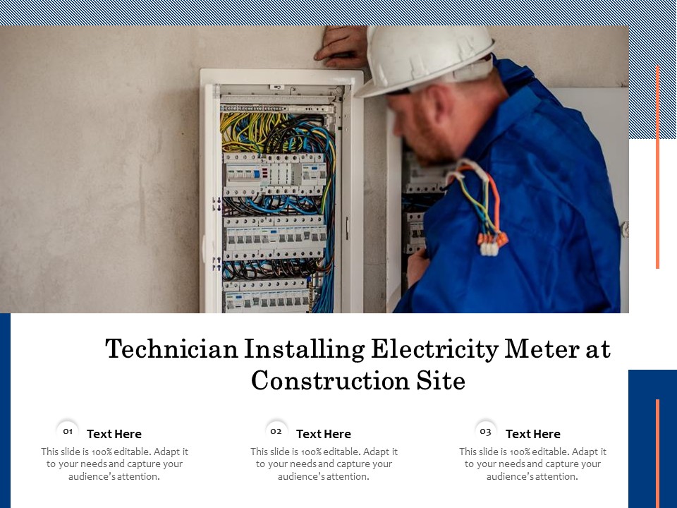 Technician Installing Electricity Meter At Construction Site Ppt PowerPoint Presentation File Slideshow PDF