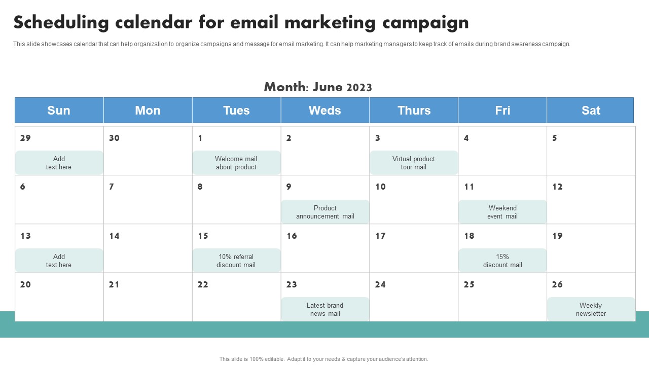 Techniques To Boost Brand Awareness Scheduling Calendar For Email Marketing Campaign Infographics PDF