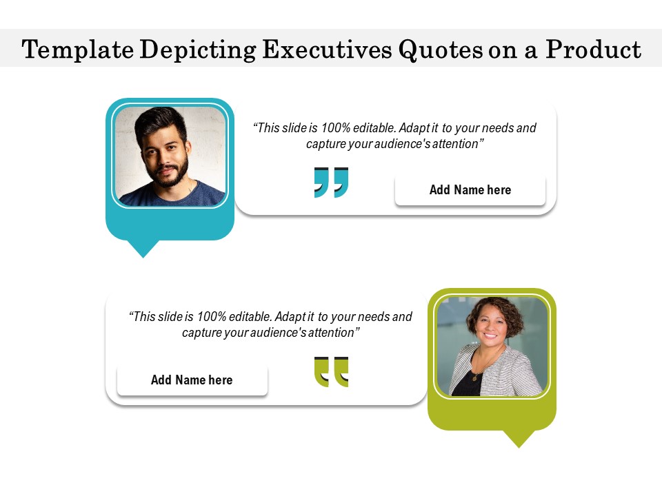 Template Depicting Executives Quotes On A Product Ppt PowerPoint Presentation Gallery Introduction PDF