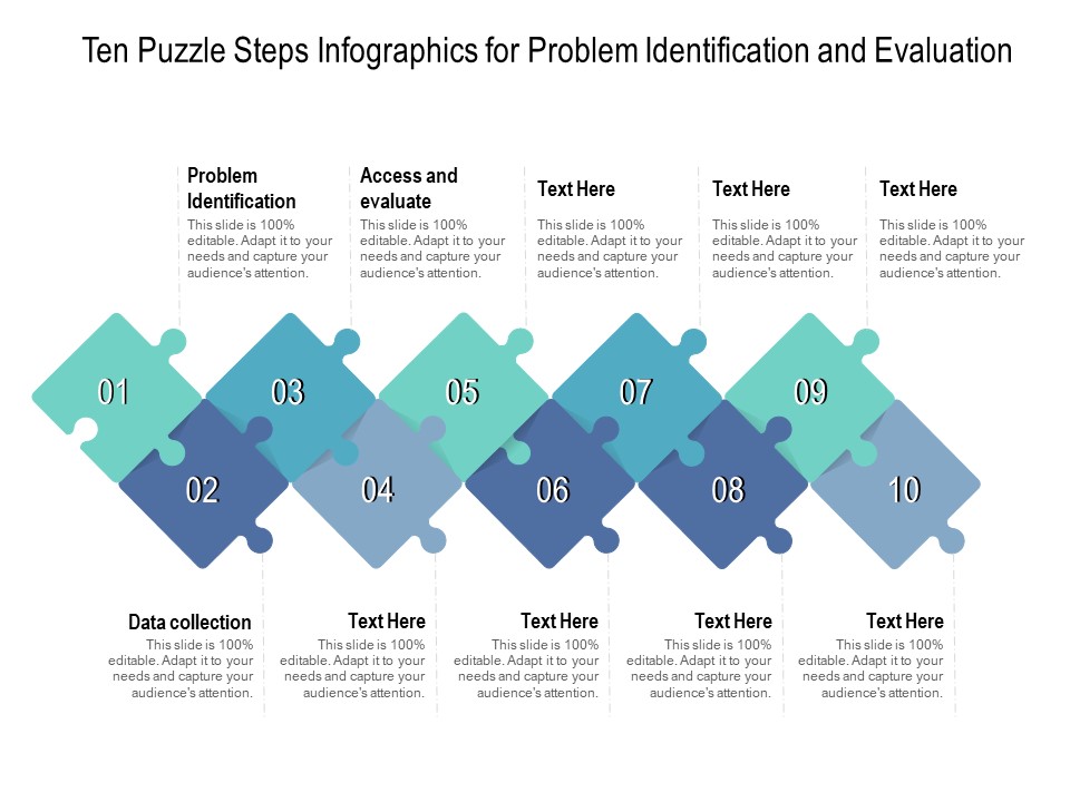 Ten Puzzle Steps Infographics For Problem Identification And Evaluation Ppt PowerPoint Presentation Pictures Graphics