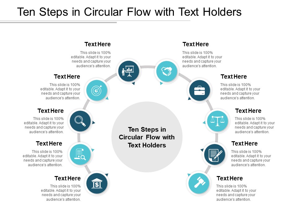 Ten Steps In Circular Flow With Text Holders Ppt PowerPoint Presentation Model Rules