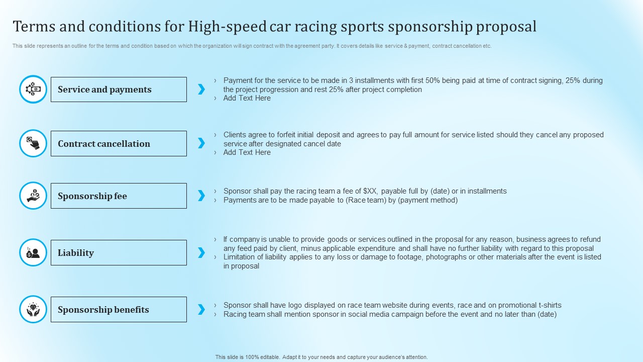Terms And Conditions For High Speed Car Racing Sports Sponsorship Proposal Portrait PDF
