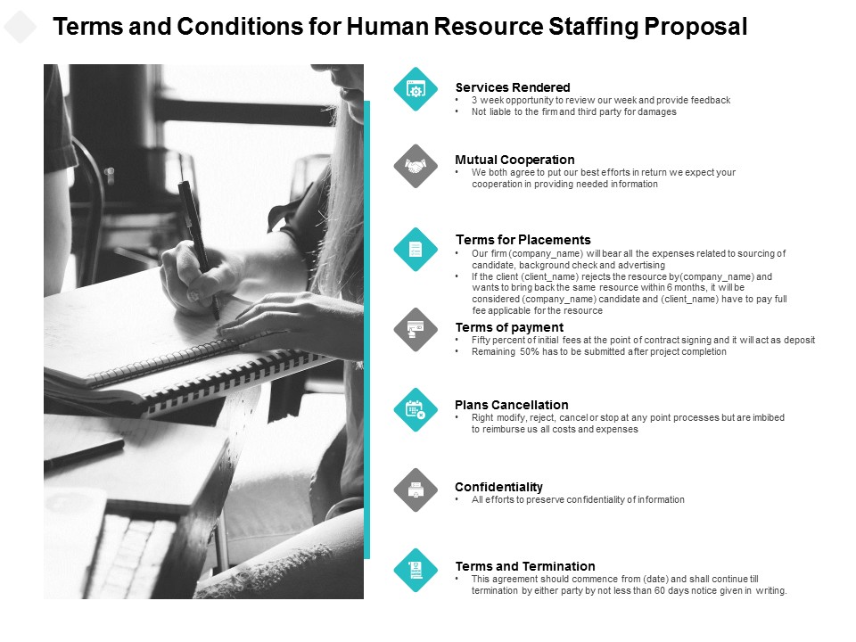 Terms And Conditions For Human Resource Staffing Proposal Ppt PowerPoint Presentation File Demonstration
