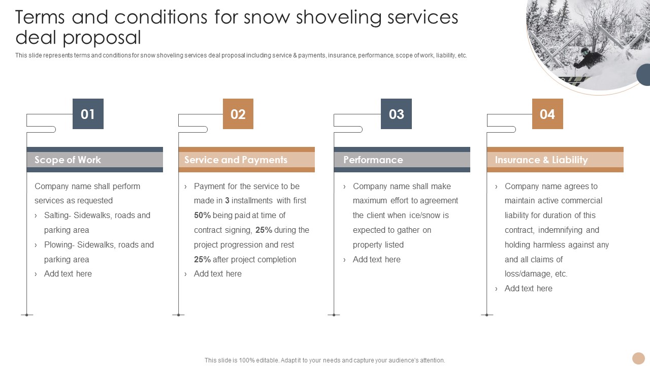 Terms And Conditions For Snow Shoveling Services Deal Proposal Pictures PDF