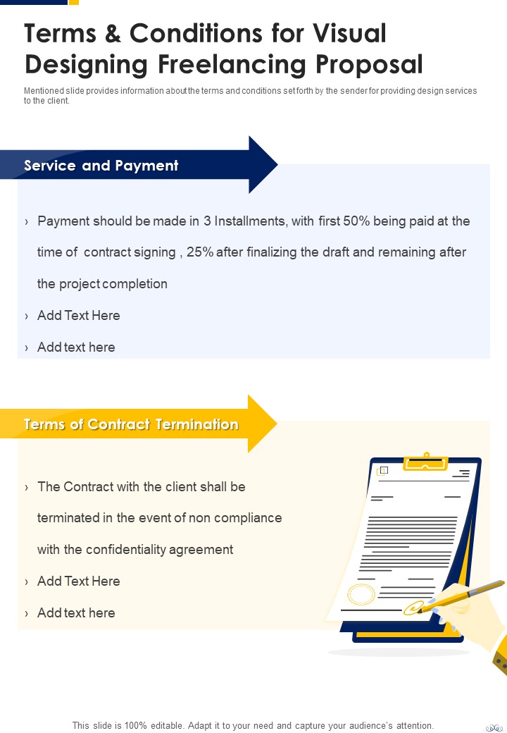 Terms And Conditions For Visual Designing Freelancing Proposal One Pager Sample Example Document