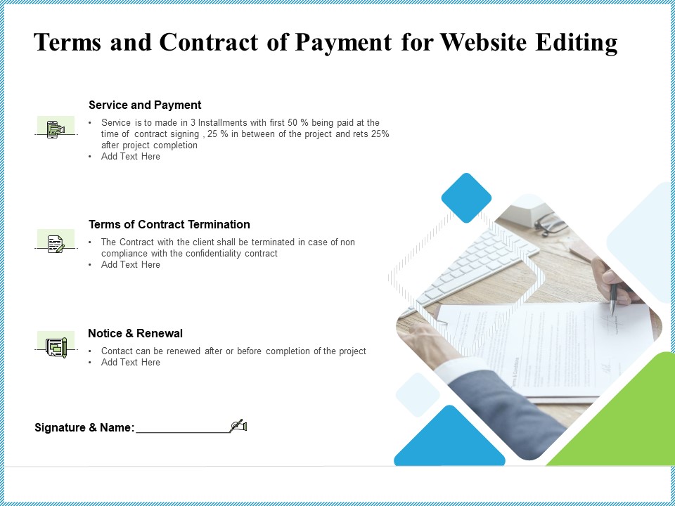Terms And Contract Of Payment For Website Editing Ppt Professional Diagrams PDF