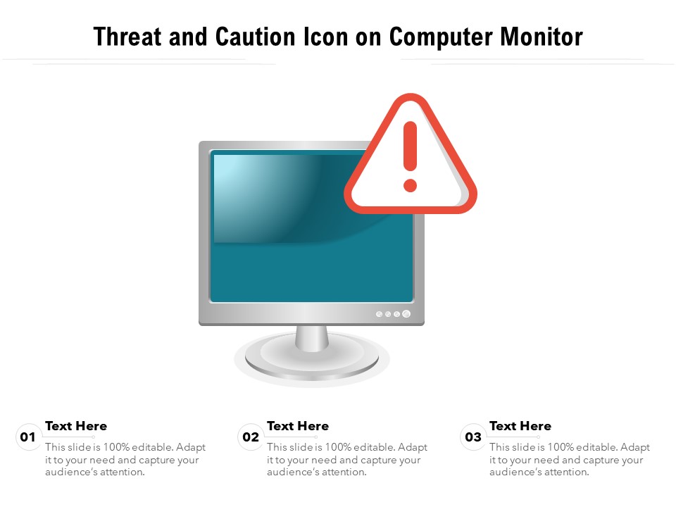 Threat And Caution Icon On Computer Monitor Ppt PowerPoint Presentation Infographics Slideshow PDF