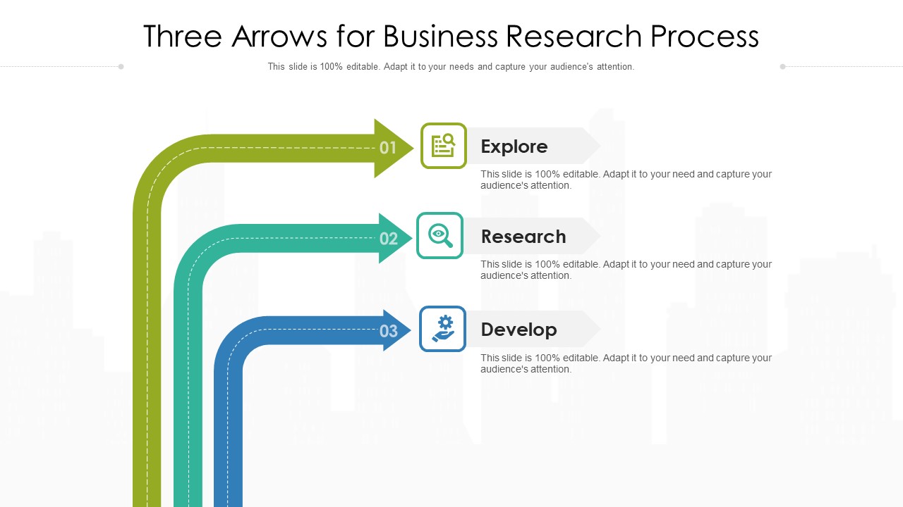Three Arrows For Business Research Process Ppt PowerPoint Presentation File Example PDF