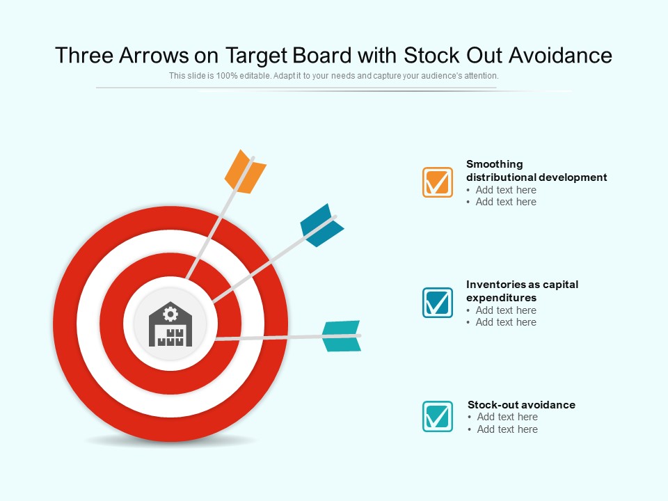 Three Arrows On Target Board With Stock Out Avoidance Ppt Powerpoint Presentation Portfolio Visuals Pdf