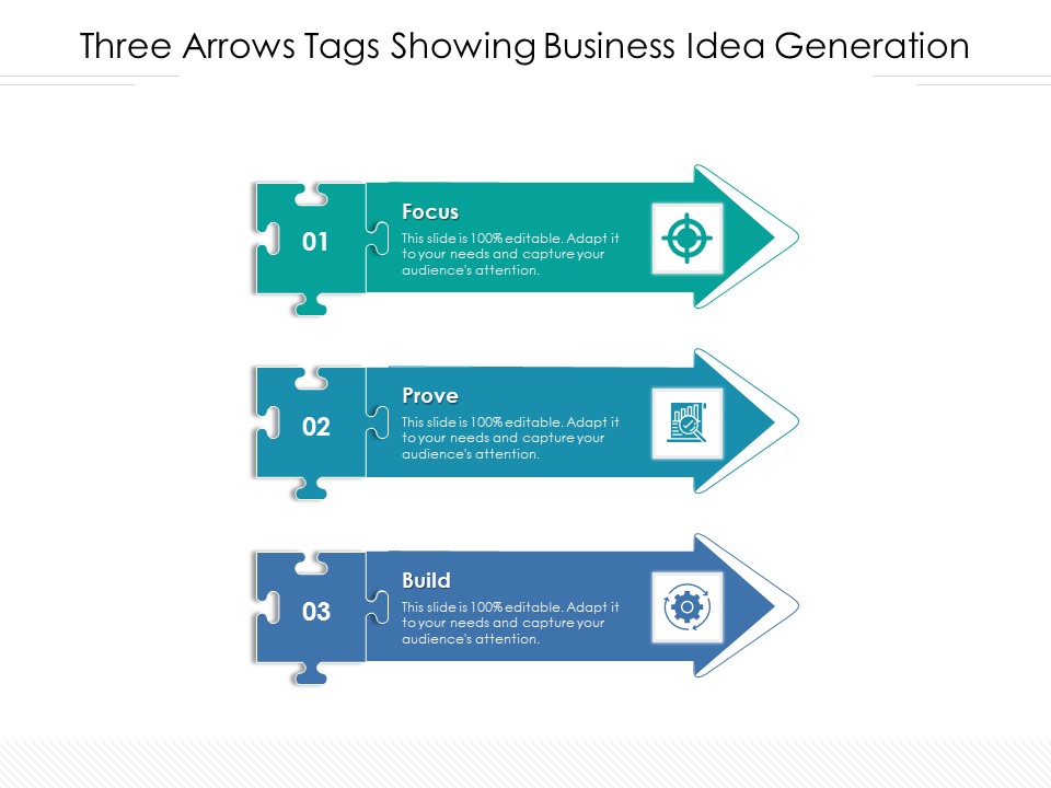 Three Arrows Tags Showing Business Idea Generation Ppt PowerPoint Presentation Slides Graphics PDF