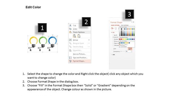 Three Bulbs With Electric Plugs Powerpoint Template