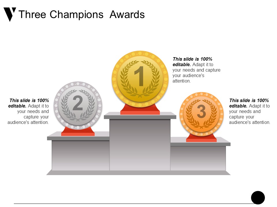 Three Champions Awards Ppt PowerPoint Presentation Model Display