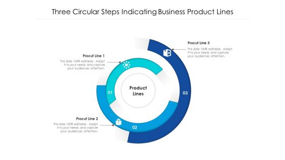 Three Circular Steps Indicating Business Product Lines Ppt PowerPoint Presentation File Shapes PDF