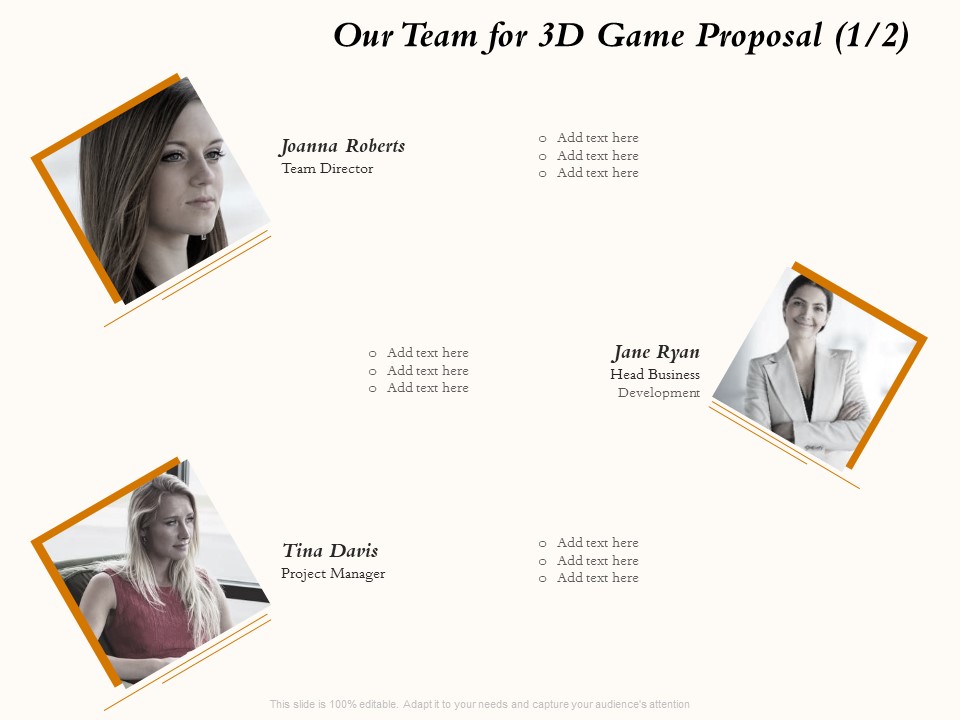Three Dimensional Games Proposal Our Team For 3D Game Proposal Teamwork Ppt Outline Master Slide PDF