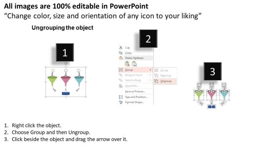 Three Funnels With Arrows For Sorting Data Powerpoint Template
