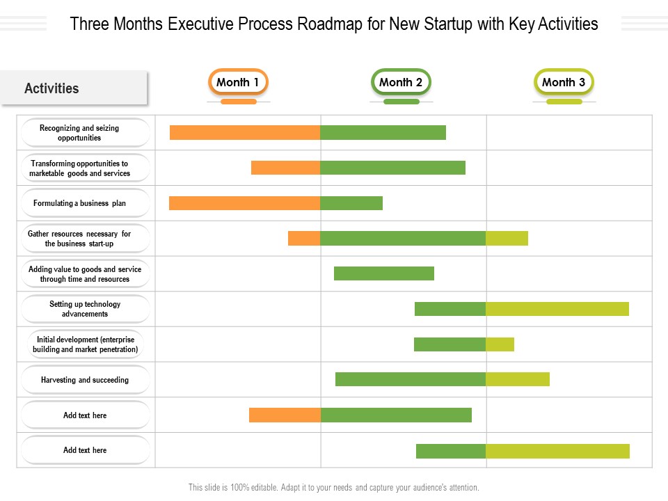 Three Months Executive Process Roadmap For New Startup With Key Activities Sample