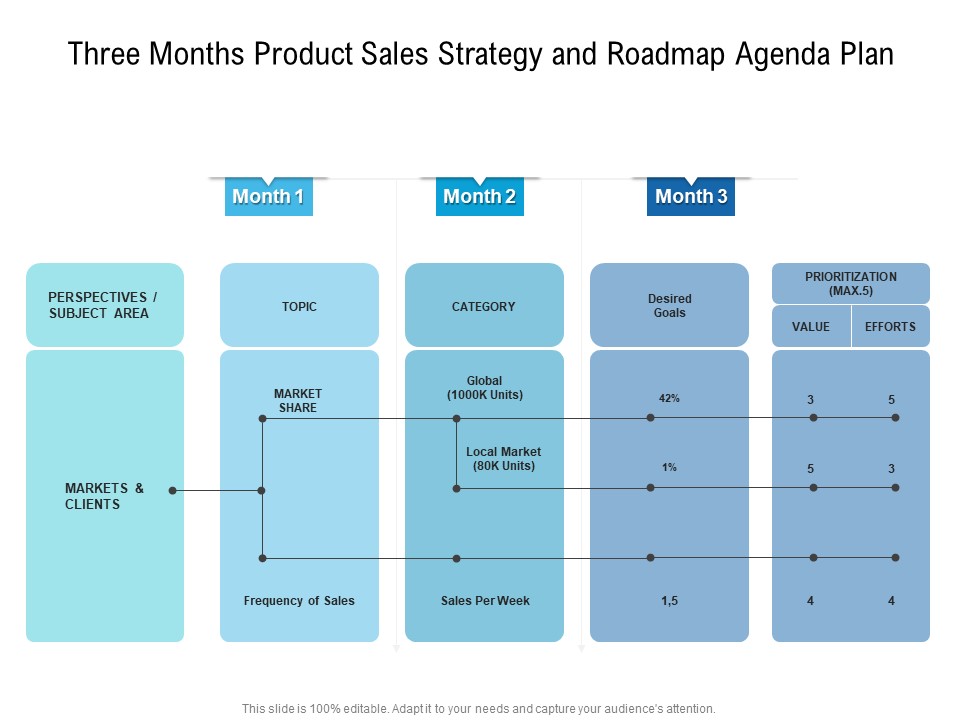 Three Months Product Sales Strategy And Roadmap Agenda Plan Information