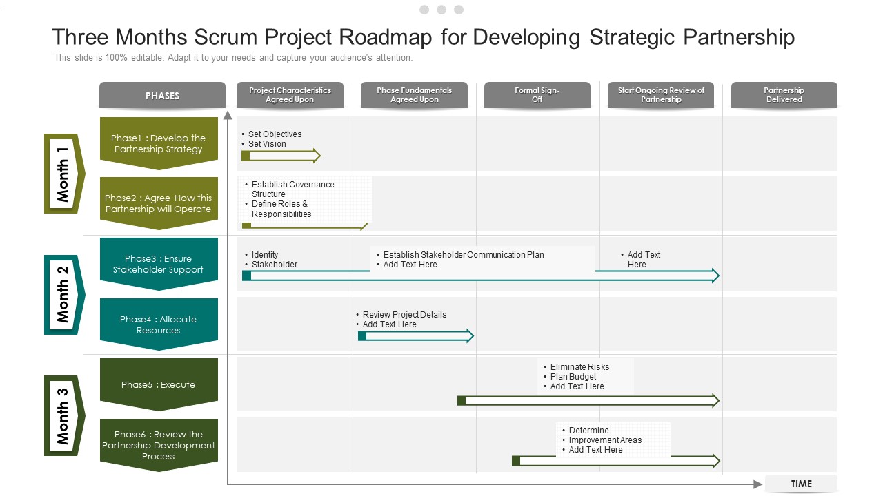 Three Months Scrum Project Roadmap For Developing Strategic Partnership Background