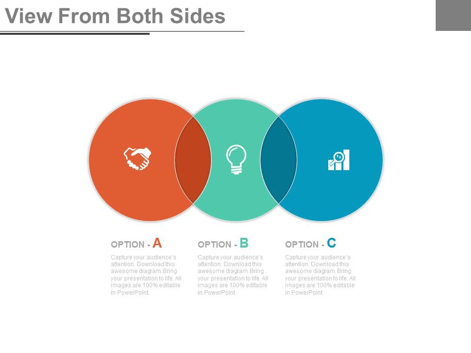 Three Overlapping Circles With Business Icons Powerpoint Slides