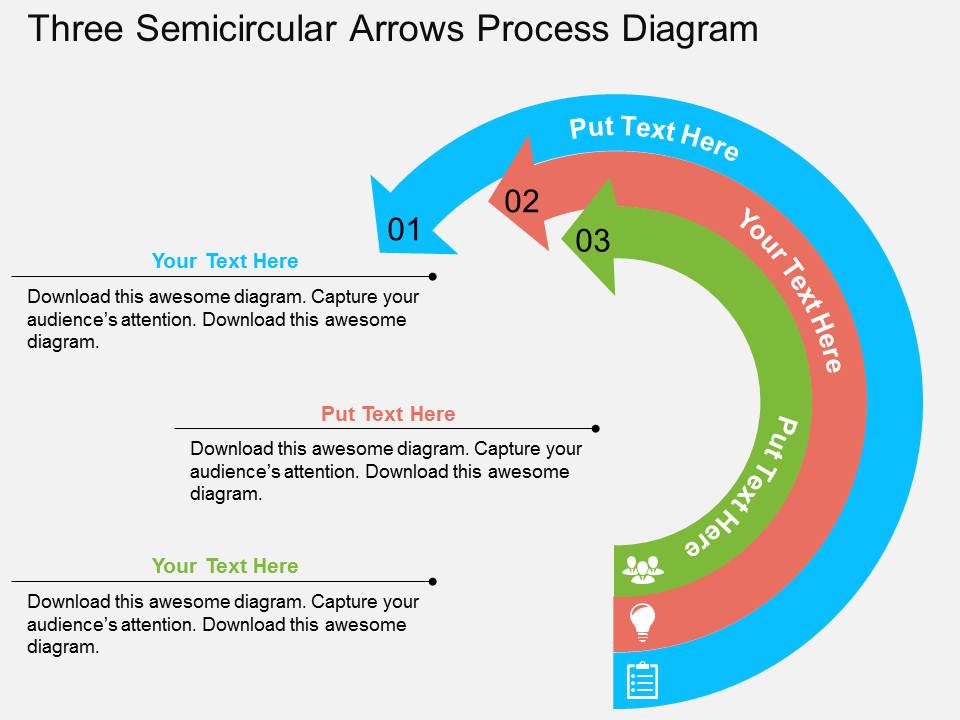 Three Semicircular Arrows Process Diagram Powerpoint Templates