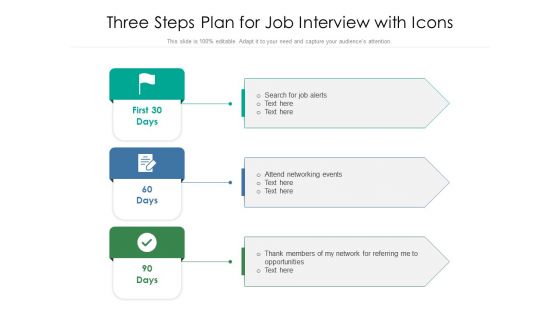 Three Steps Plan For Job Interview With Icons Ppt PowerPoint Presentation Gallery Picture PDF