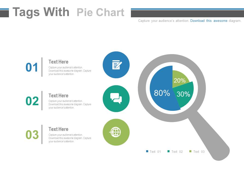 Three Tags With Magnifier For Competitive Advantages Powerpoint Slides