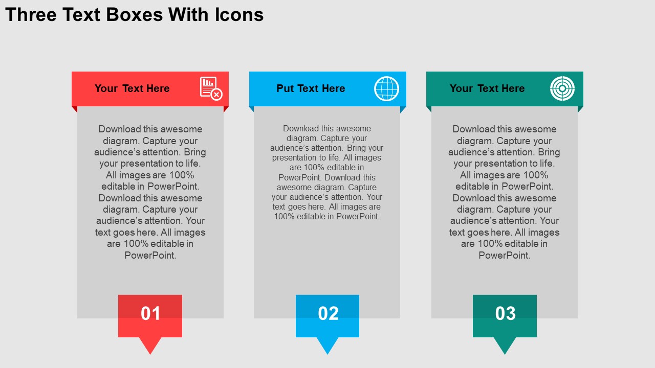 Three Text Boxes With Icons PowerPoint Templates