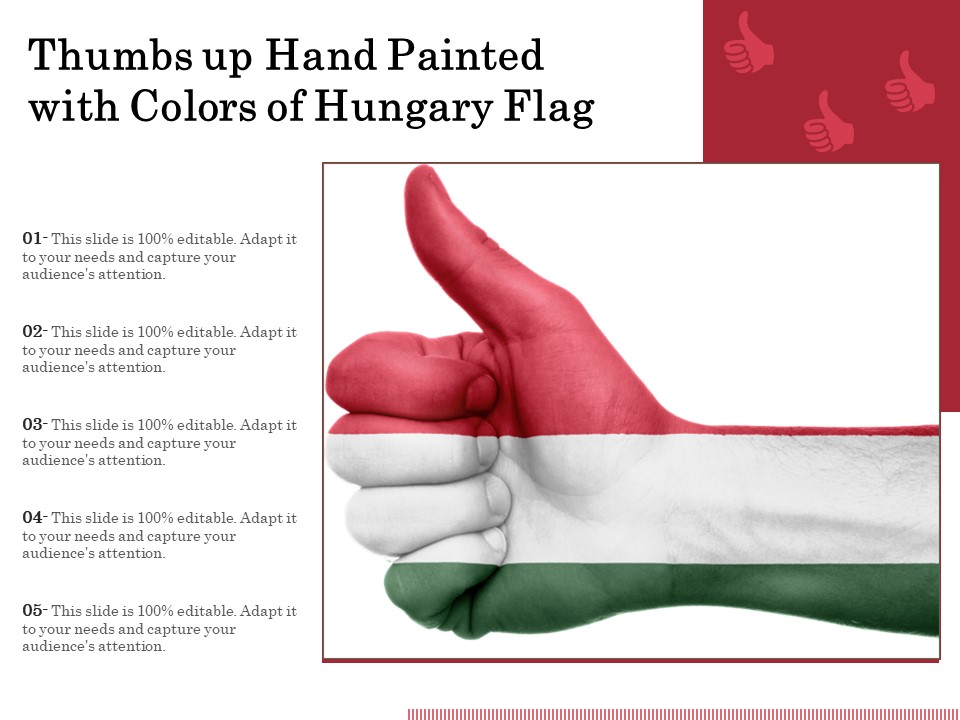 Thumbs Up Hand Painted With Colors Of Hungary Flag Ppt PowerPoint Presentation Icon Slides PDF