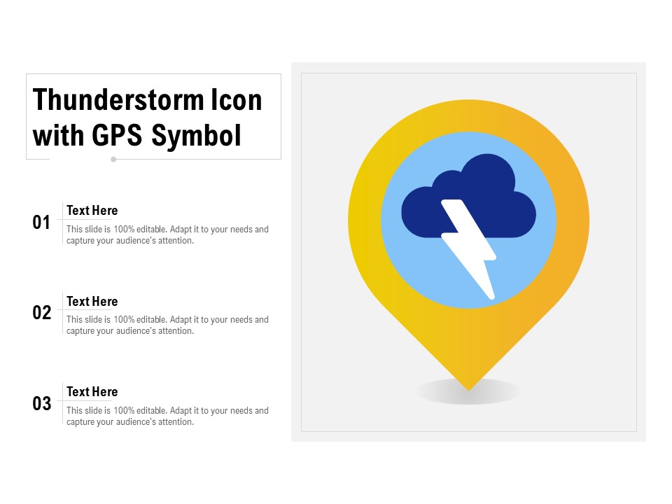 Thunderstorm Icon With GPS Symbol Ppt Infographics Microsoft PDF