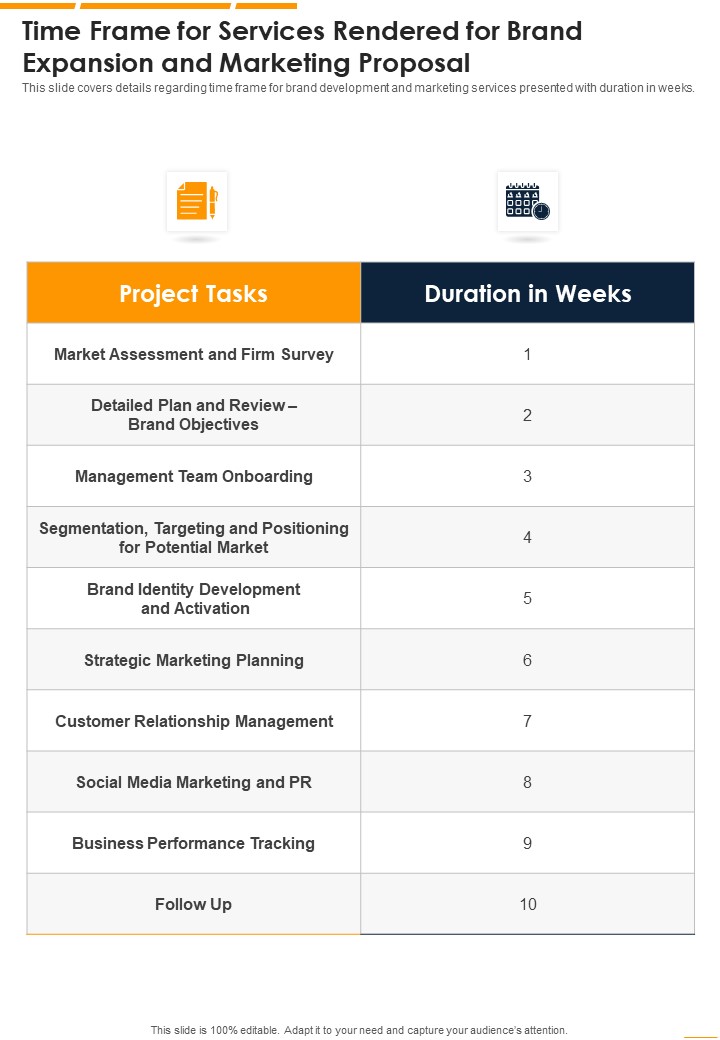 Time Frame For Services Brand Expansion And Marketing Proposal One Pager Sample Example Document