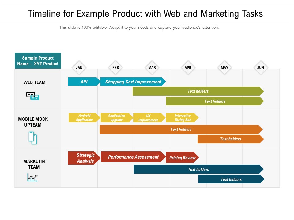 Timeline For Example Product With Web And Marketing Tasks Ppt PowerPoint Presentation Gallery Tips PDF