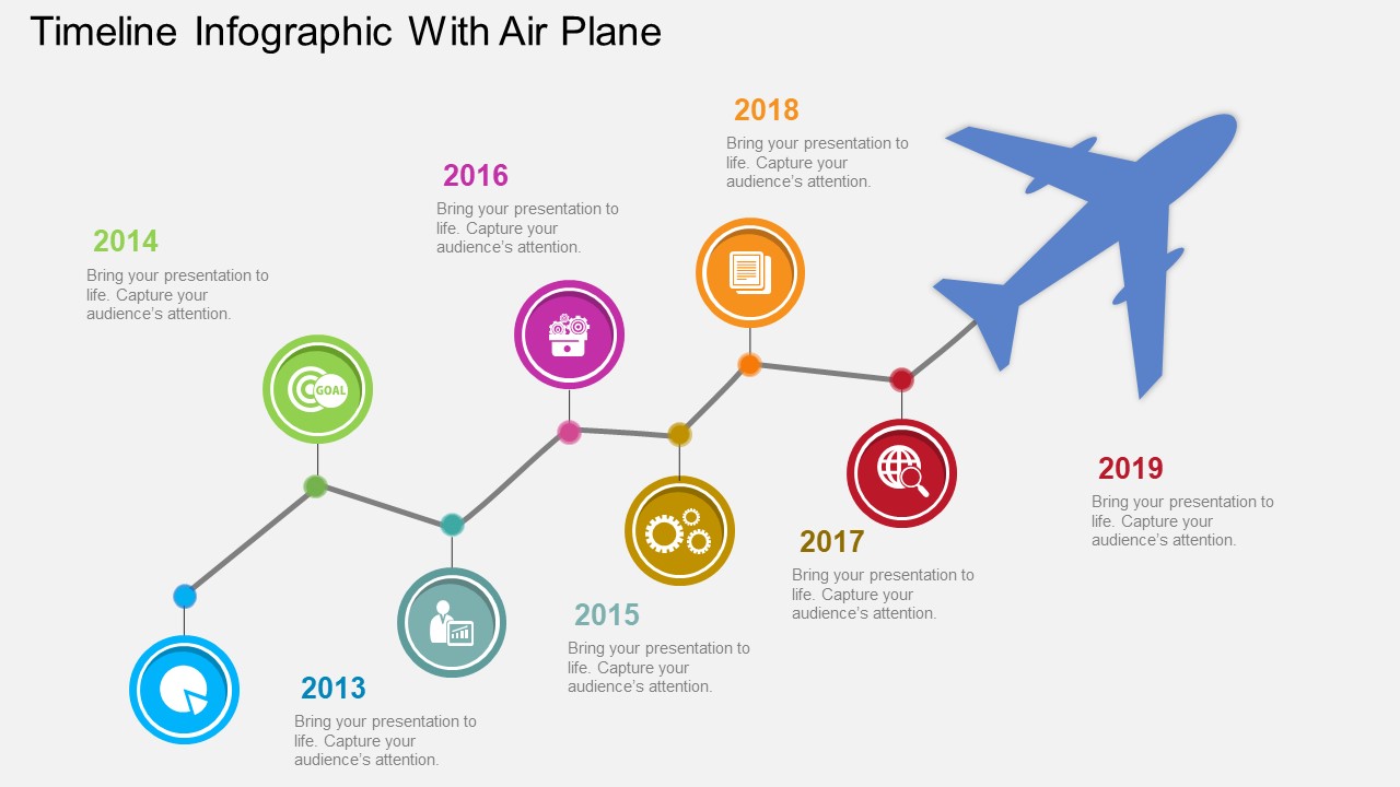 Timeline Infographic With Air Plane Powerpoint Template