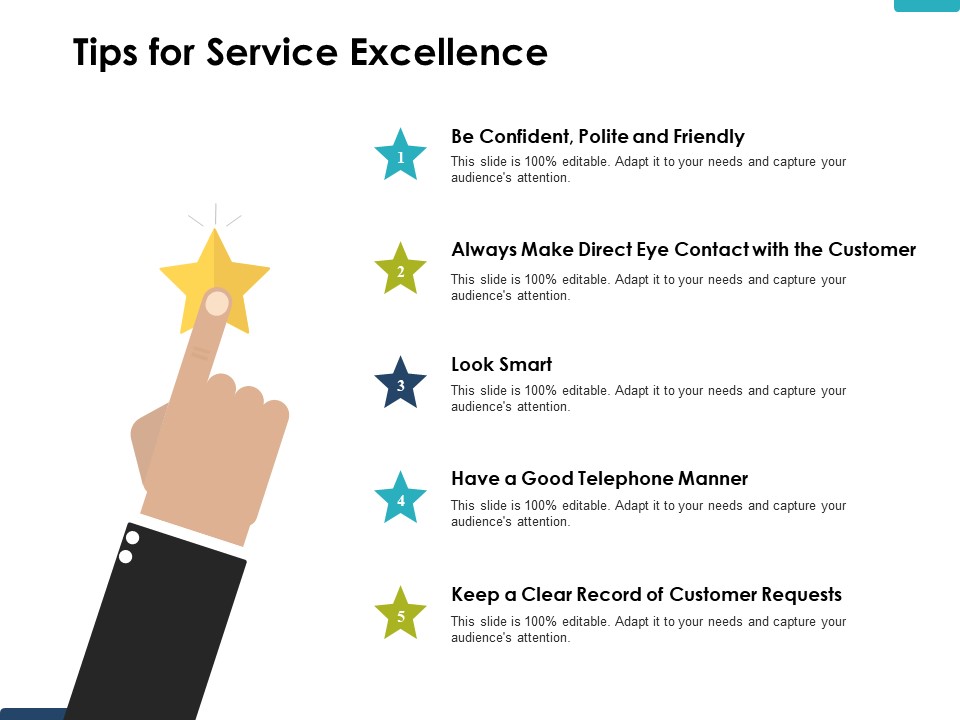 Tips For Service Excellence Ppt PowerPoint Presentation Gallery Master Slide