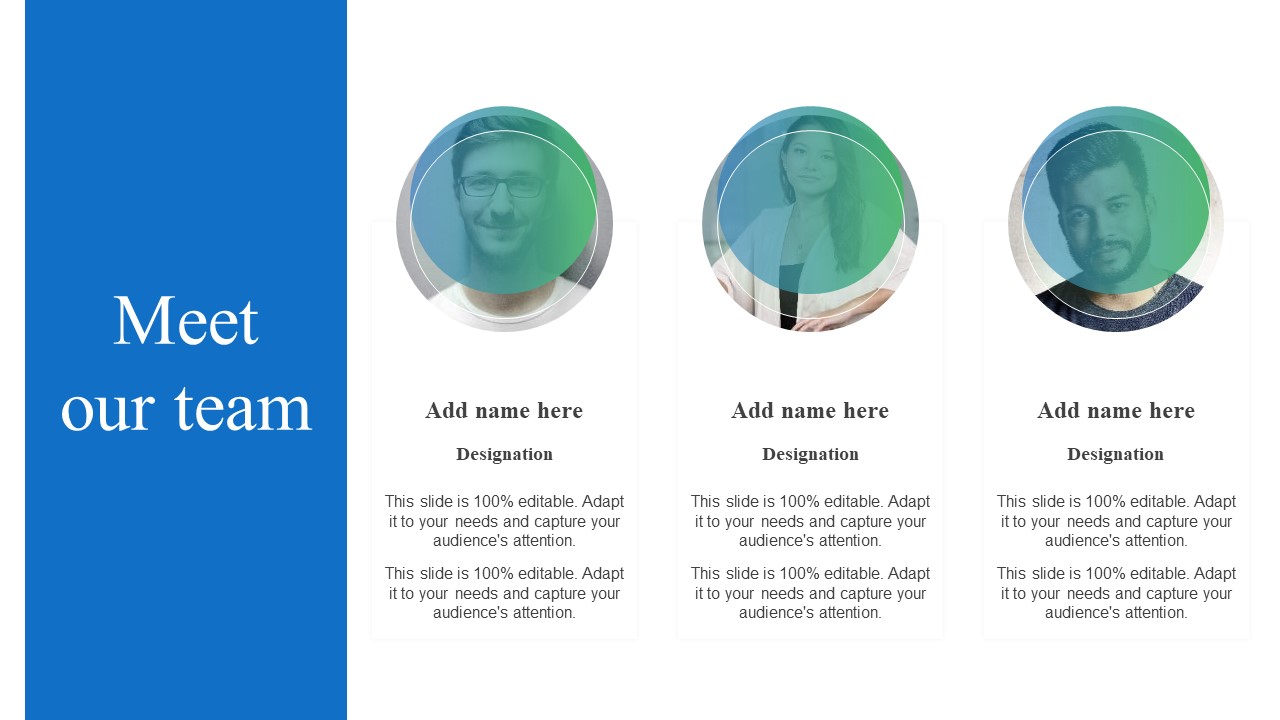 Toolkit For Data Science And Analytics Transition Meet Our Team Portrait PDF