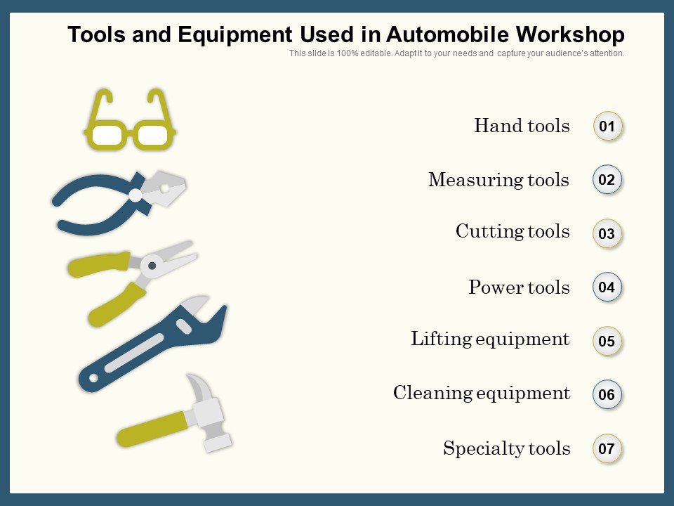 Tools And Equipment Used In Automobile Workshop Ppt PowerPoint Presentation Gallery Files PDF