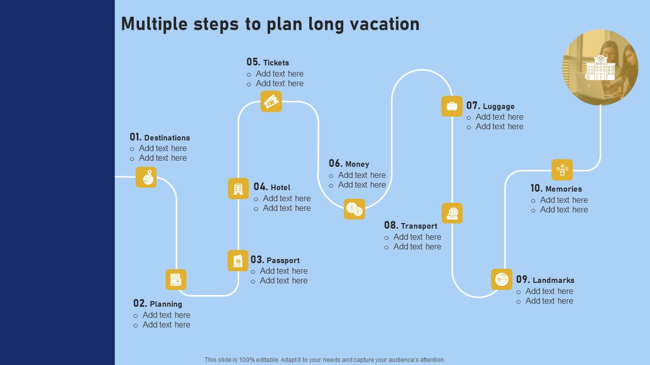 Tour And Travel Agency Marketing Multiple Steps To Plan Long Vacation Brochure PDF