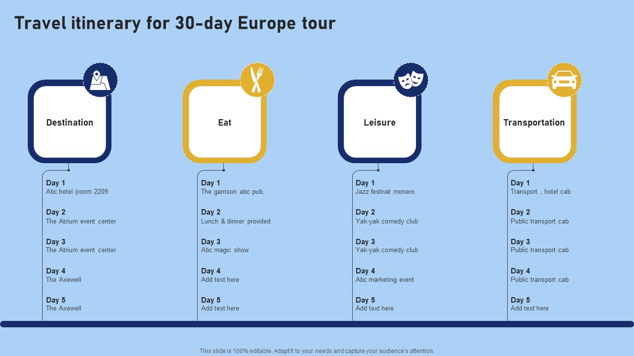 Tour And Travel Agency Marketing Travel Itinerary For 30 Day Europe Tour Pictures PDF