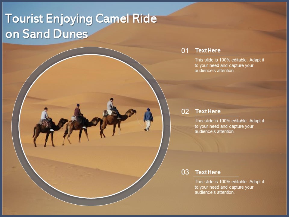 Tourist Enjoying Camel Ride On Sand Dunes Ppt PowerPoint Presentation File Guidelines PDF