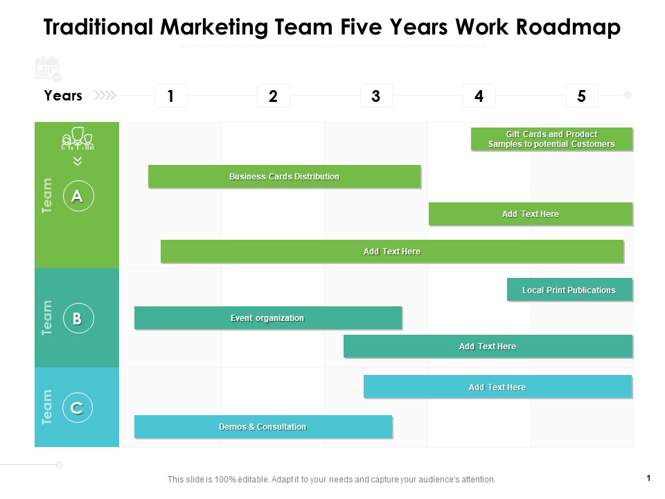 Traditional Marketing Team Five Years Work Roadmap Sample