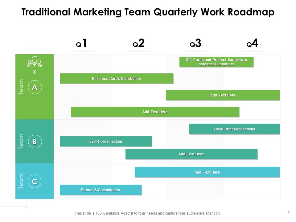 Traditional Marketing Team Quarterly Work Roadmap Graphics