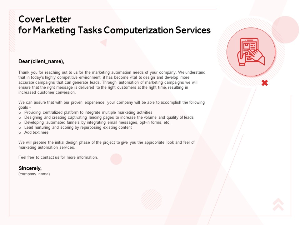 Transforming Marketing Services Through Automation Proposal Cover Letter For Marketing Tasks Computerization Services Microsoft PDF
