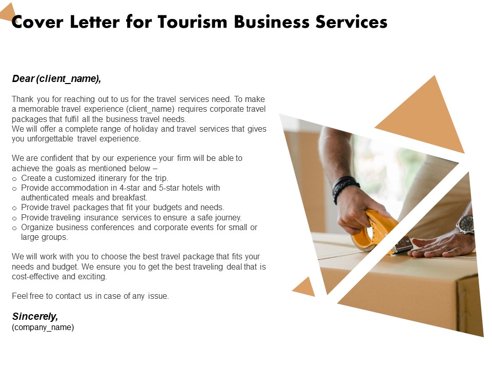 Travel And Leisure Commerce Proposal Cover Letter For Tourism Business Services Ppt Slides Gallery PDF