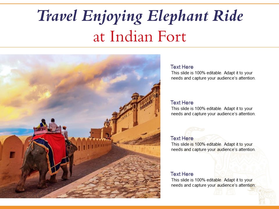 Travel Enjoying Elephant Ride At Indian Fort Ppt Powerpoint Presentation Infographics Portrait