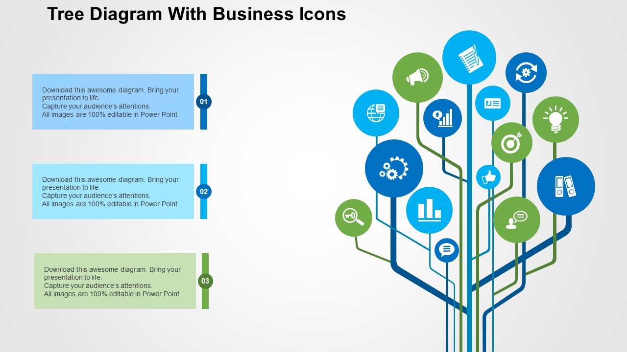 Tree Diagram With Business Icons PowerPoint Templates