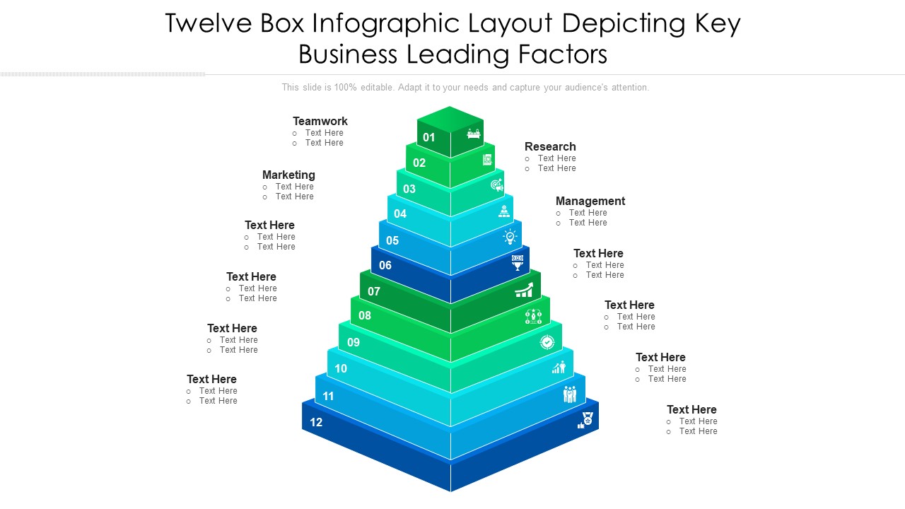 Twelve Box Infographic Layout Depicting Key Business Leading Factors Ppt PowerPoint Presentation File Vector PDF