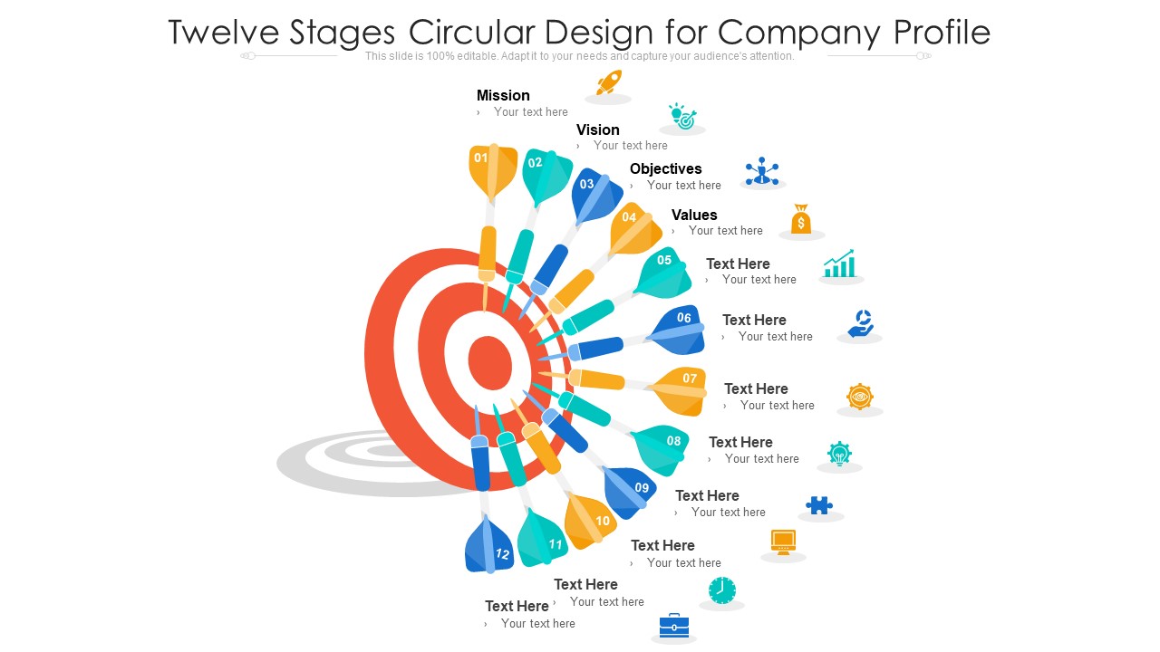 Twelve Stages Circular Design For Company Profile Ppt PowerPoint Presentation Gallery Example PDF