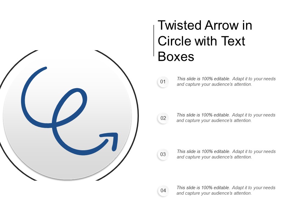 Twisted Arrow In Circle With Text Boxes Ppt PowerPoint Presentation Summary Pictures